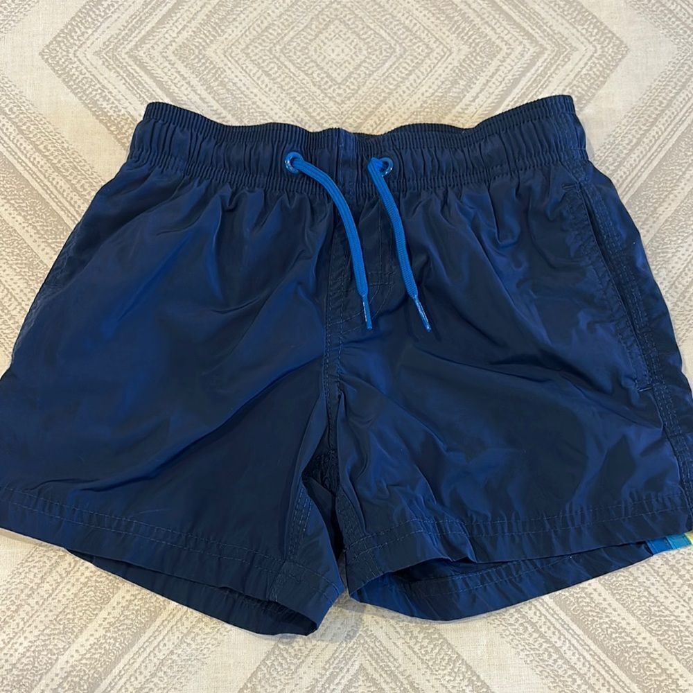Sundek Boys Navy Blue Swim Shorts with Blue Drawstring with Neon Yellow Trim